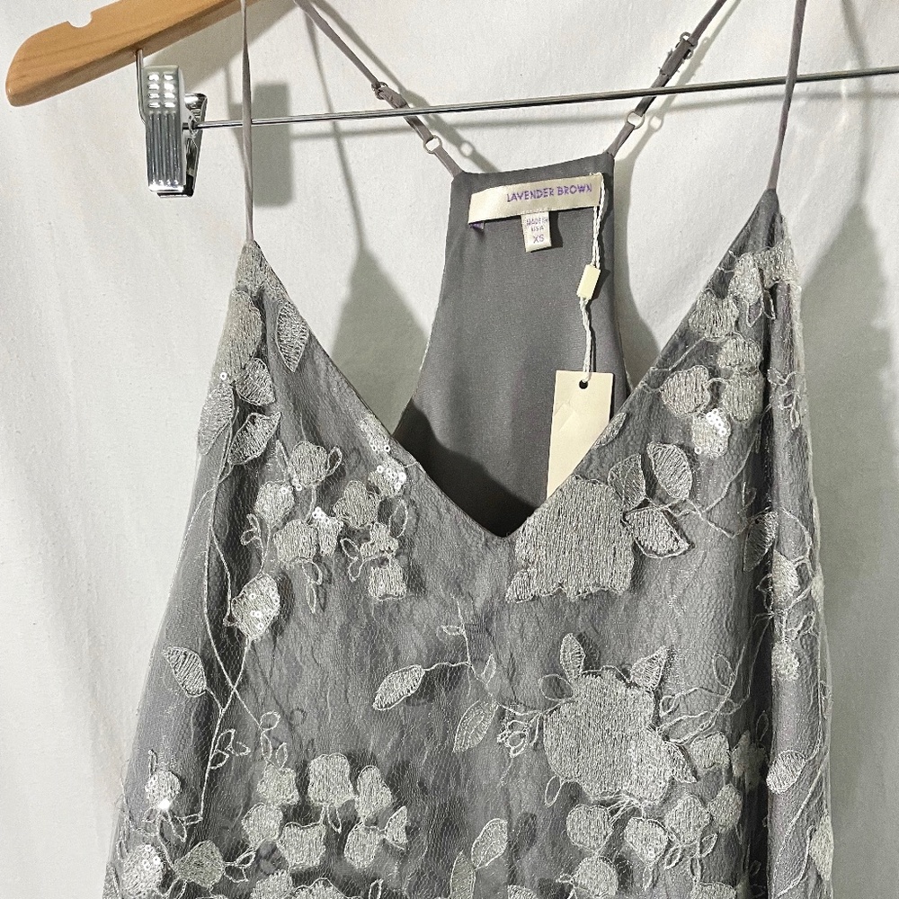 [Lavender Brown] Silver Floral Sequence Party Dres